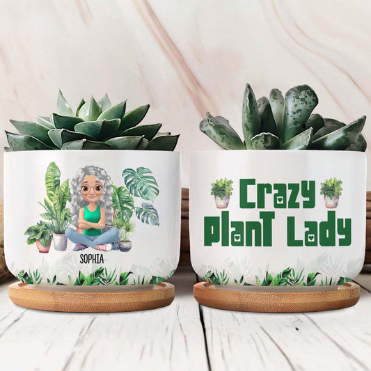 Personalized Ceramic Plant Pot Featuring Plants And A Customizable Figure