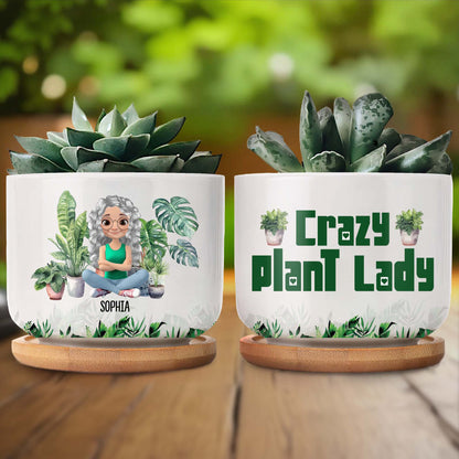 Personalized Ceramic Plant Pot Featuring Plants And A Customizable Figure