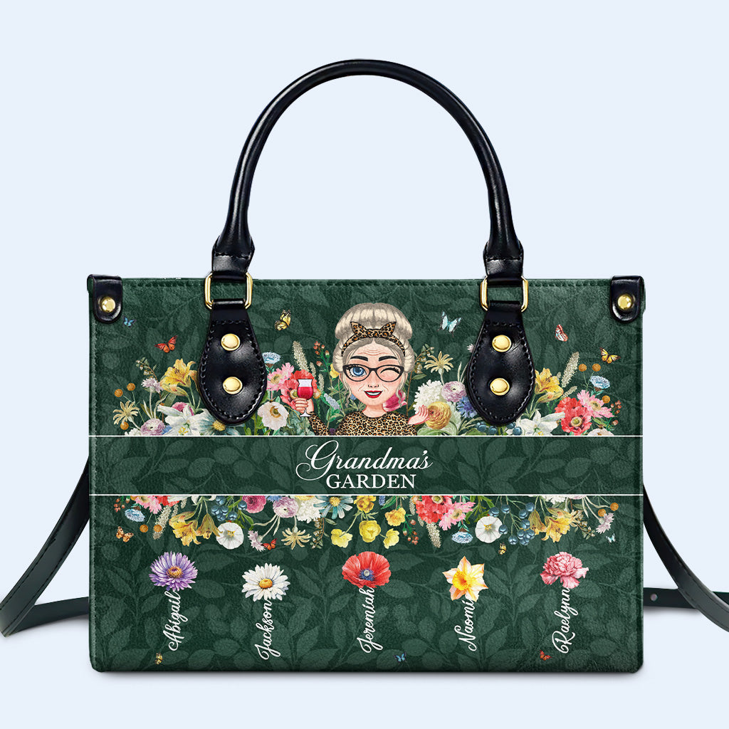Grandma's Garden With Flowers And Butterflies - Personalized Custom Leather Handbag - GRM059_HB