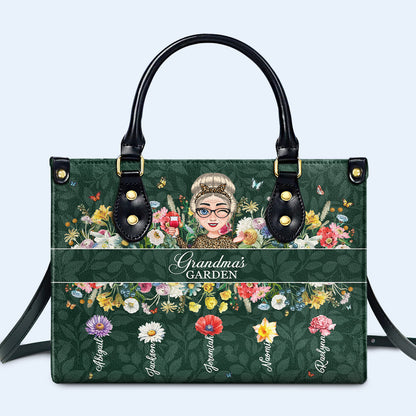Grandma's Garden With Flowers And Butterflies - Personalized Custom Leather Handbag - GRM059_HB
