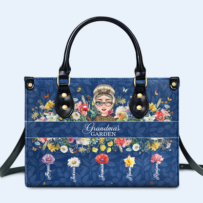 Grandma's Garden With Flowers And Butterflies - Personalized Custom Leather Handbag - GRM059_HB