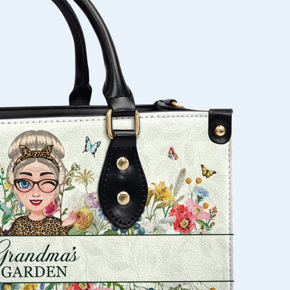 Grandma's Garden With Flowers And Butterflies - Personalized Custom Leather Handbag - GRM059_HB