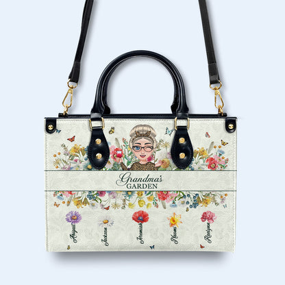 Grandma's Garden With Flowers And Butterflies - Personalized Custom Leather Handbag - GRM059_HB