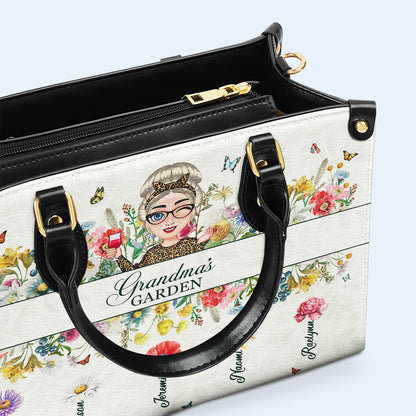 Grandma's Garden With Flowers And Butterflies - Personalized Custom Leather Handbag - GRM059_HB
