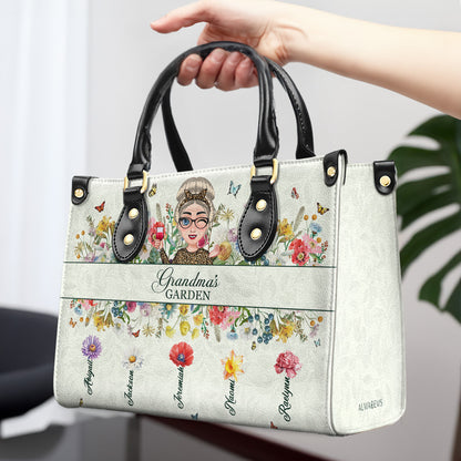 Grandma's Garden With Flowers And Butterflies - Personalized Custom Leather Handbag - GRM059_HB