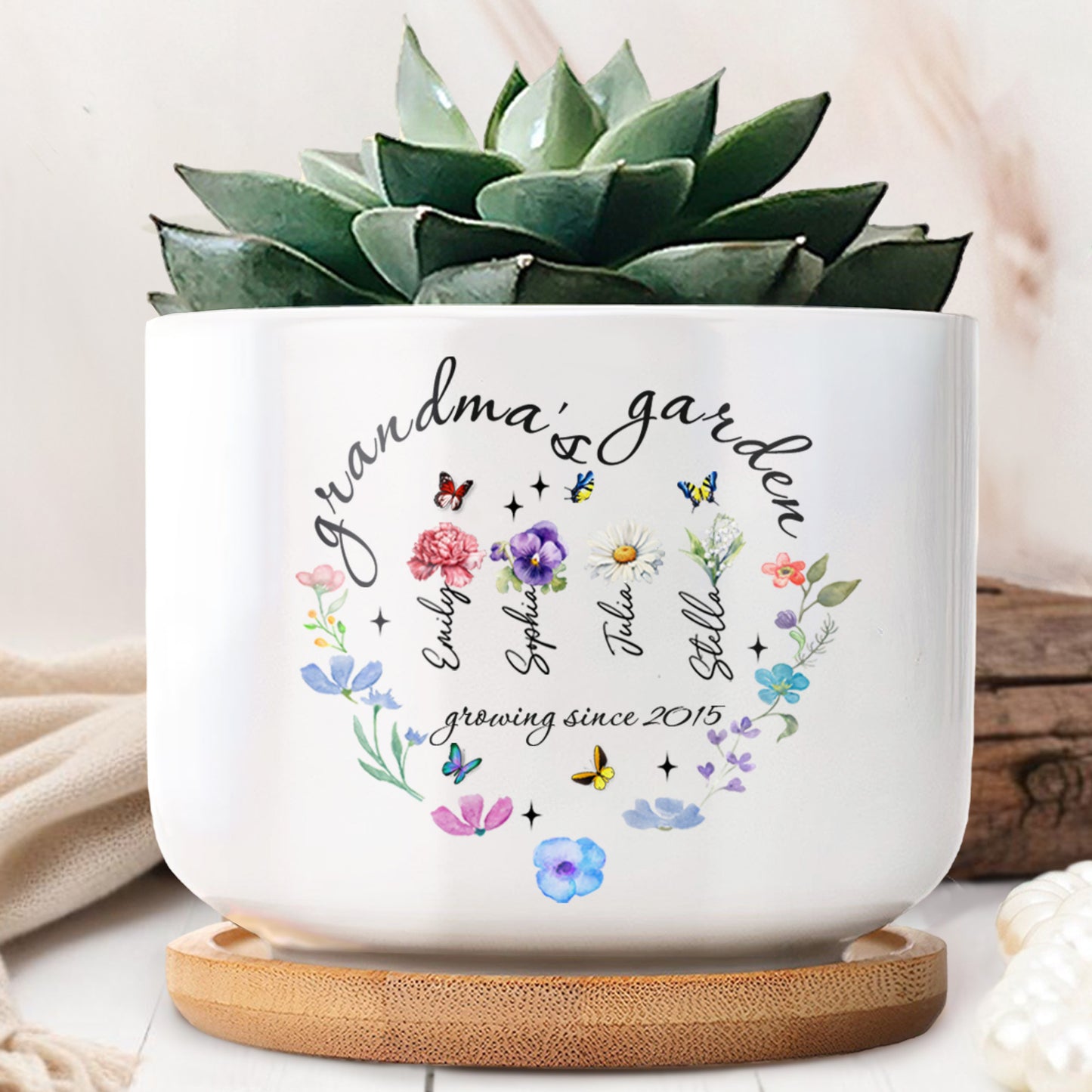 Grandma's Garden With Flowers And Butterflies