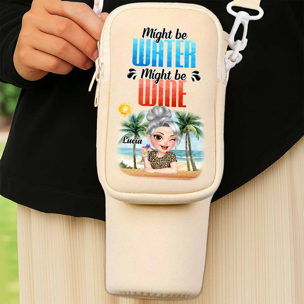 Quizás sea agua, quizás sea vino. Diseño de playa y palmeras. Bolsa portabotellas personalizada. GRM073_BCB