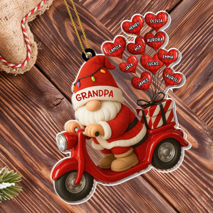 Décoration de Noël « Grand-mère Père Noël sur scooter » – Décoration personnalisée en acrylique, cadeau de Noël – GRM086_ACO