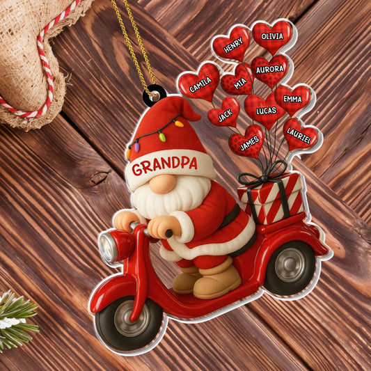 Décoration de Noël « Grand-mère Père Noël sur scooter » – Décoration personnalisée en acrylique, cadeau de Noël – GRM086_ACO