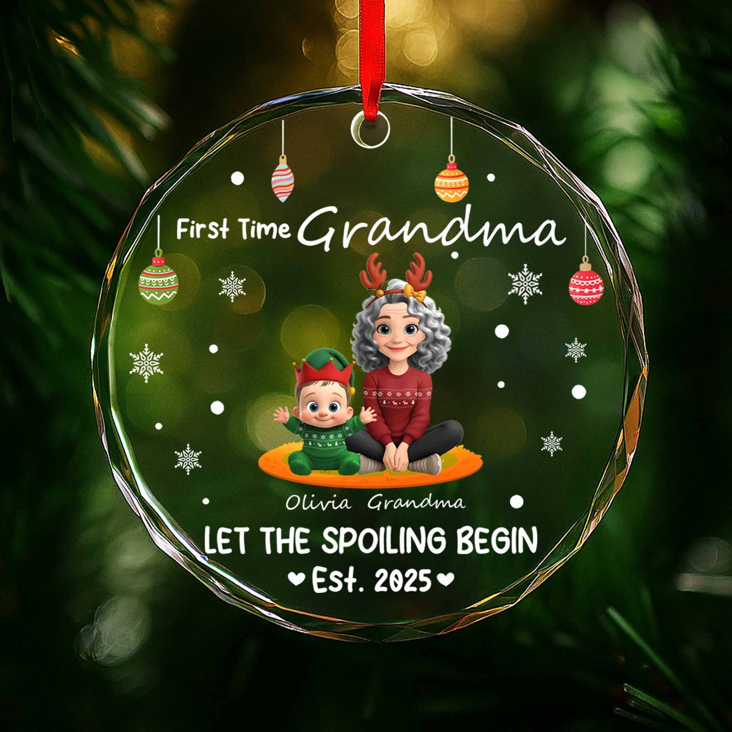 Let The Spoiling Begin, Grandmother And Child - Personalized Custom Circle Glass Ornament - GRM091_CGOR