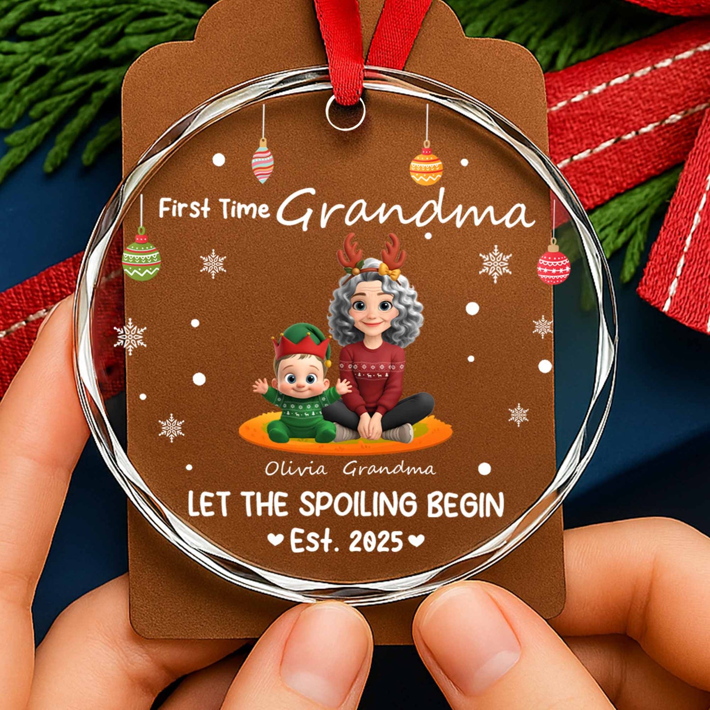 Let The Spoiling Begin, Grandmother And Child - Personalized Custom Circle Glass Ornament - GRM091_CGOR