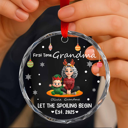 Let The Spoiling Begin, Grandmother And Child - Personalized Custom Circle Glass Ornament - GRM091_CGOR