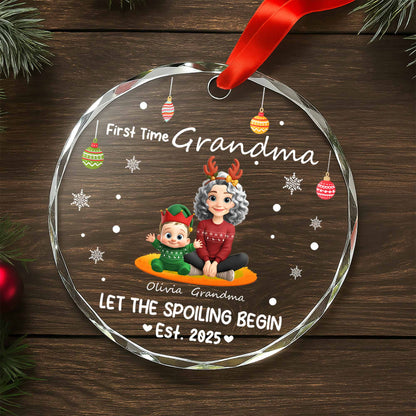 Let The Spoiling Begin, Grandmother And Child - Personalized Custom Circle Glass Ornament - GRM091_CGOR