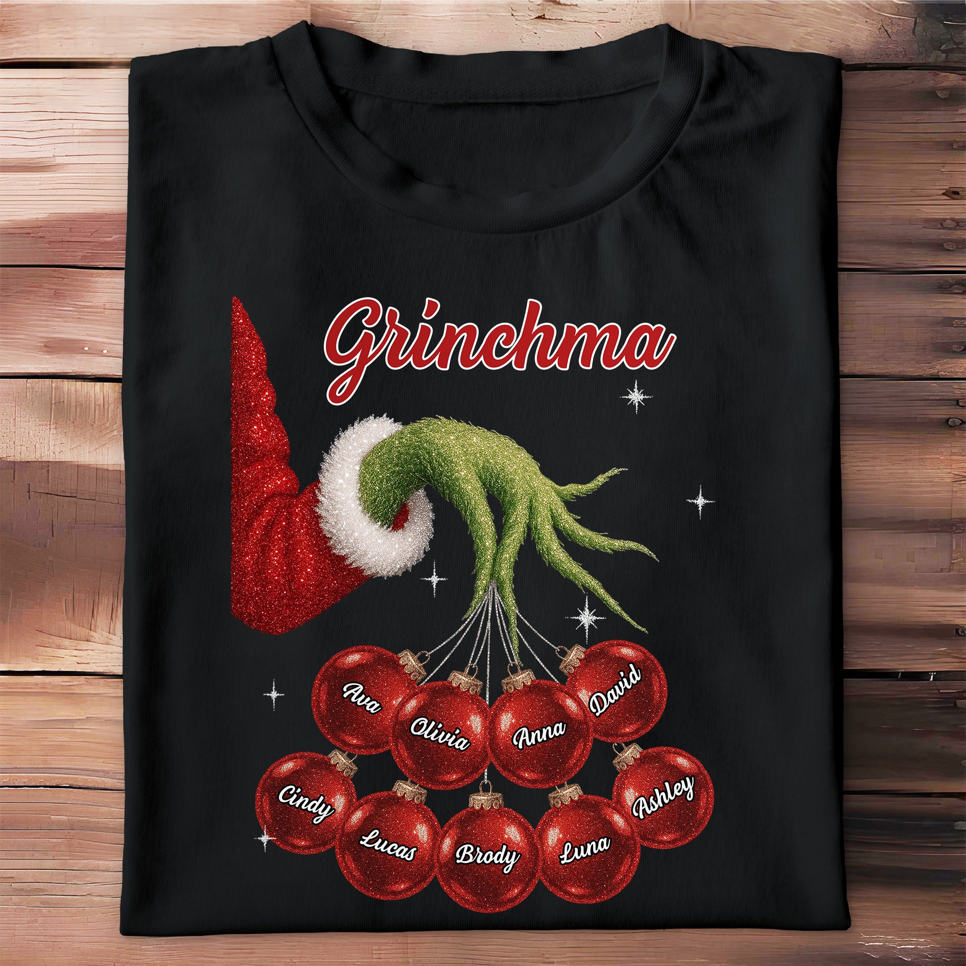 Grinchma With Santa Hat And Christmas Ornaments