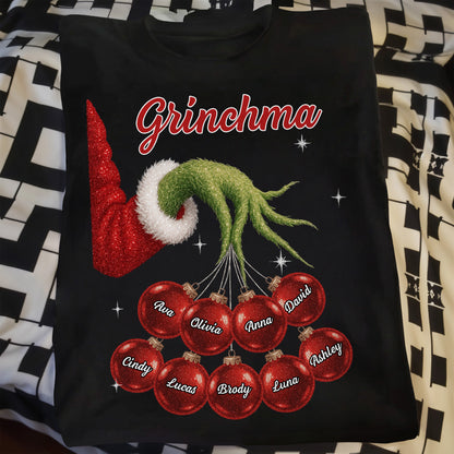 Grinchma With Santa Hat And Christmas Ornaments