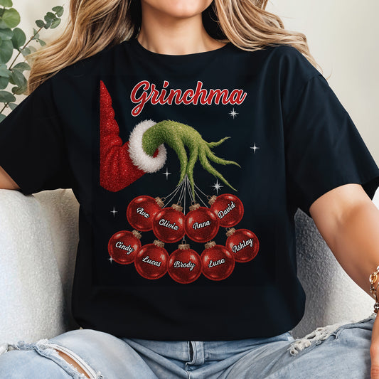 Grinchma With Santa Hat And Christmas Ornaments