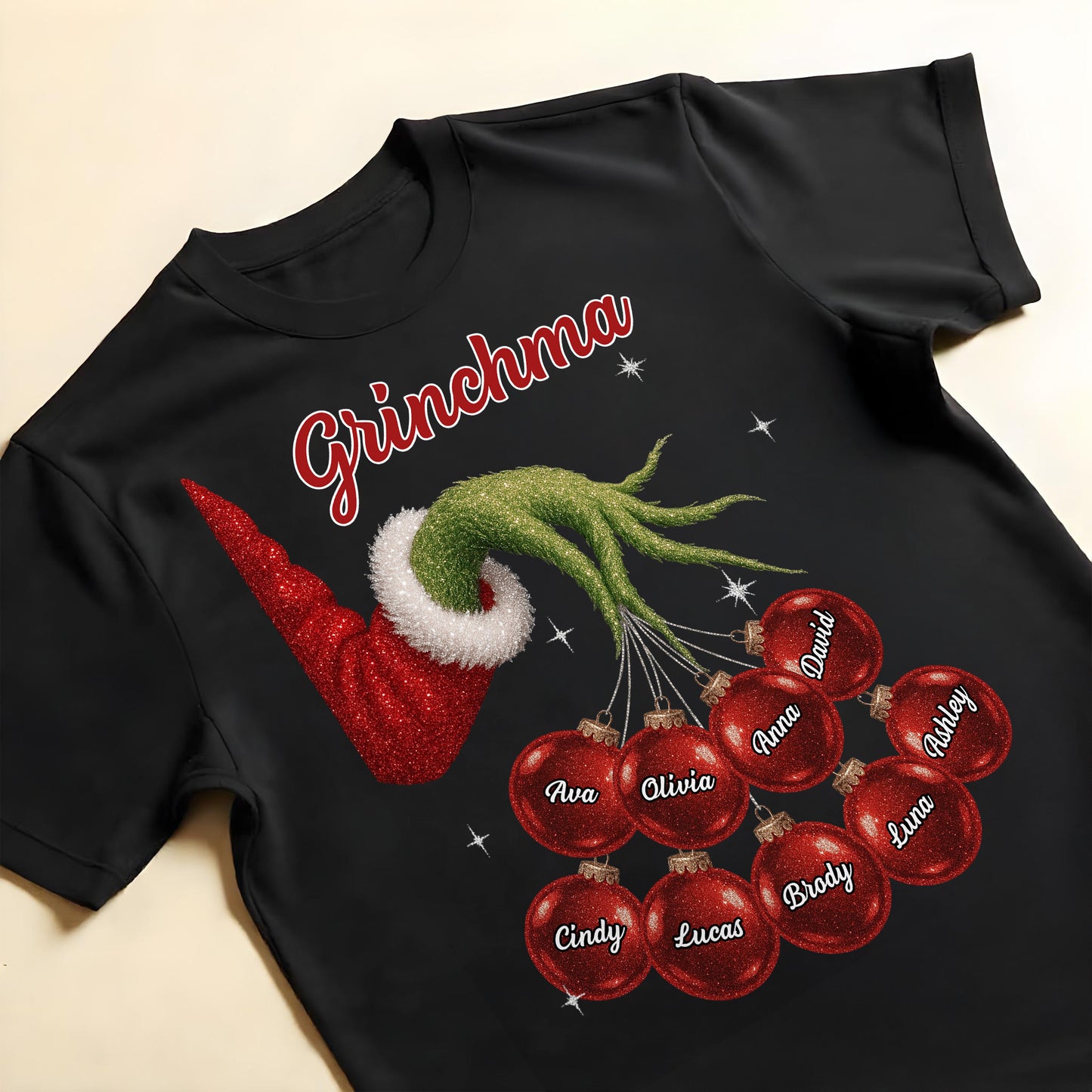 Grinchma With Santa Hat And Christmas Ornaments