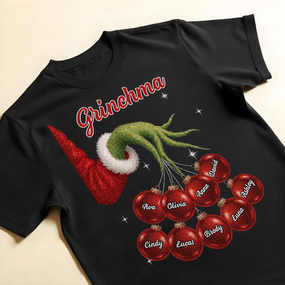 Grinchma With Santa Hat And Christmas Ornaments