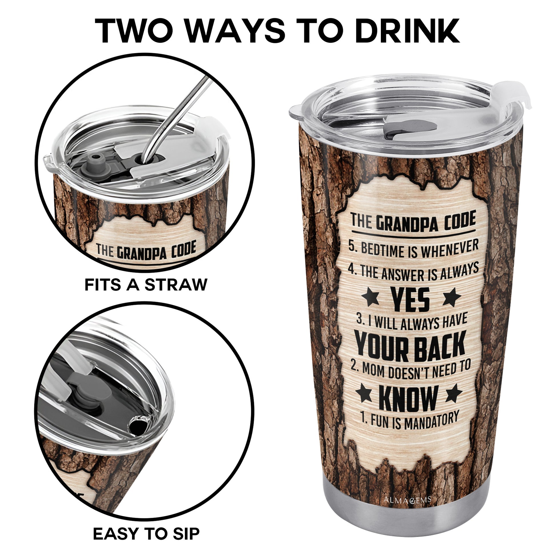 The Grandpa Code Tree Bark Design Tumbler