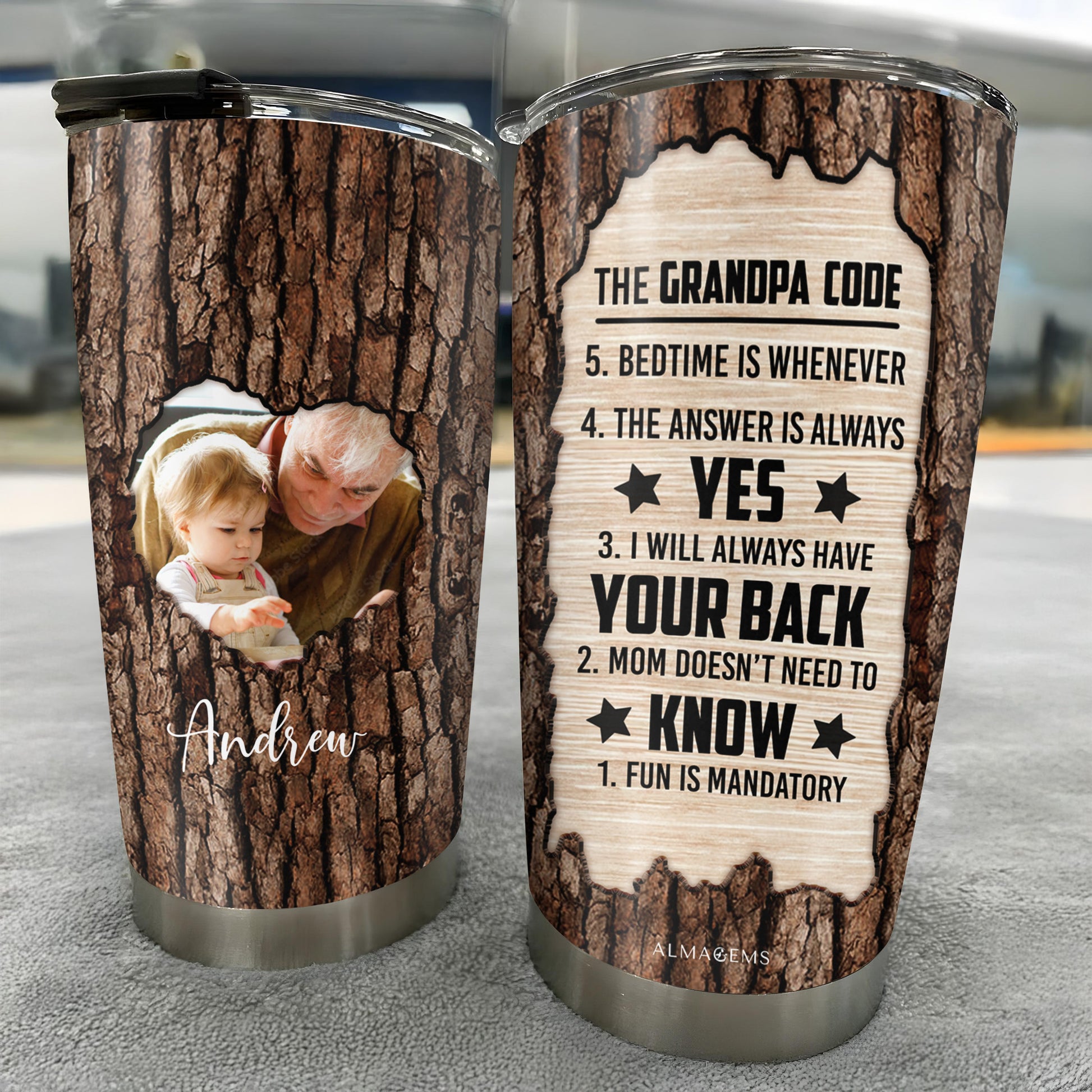 The Grandpa Code Tree Bark Design Tumbler