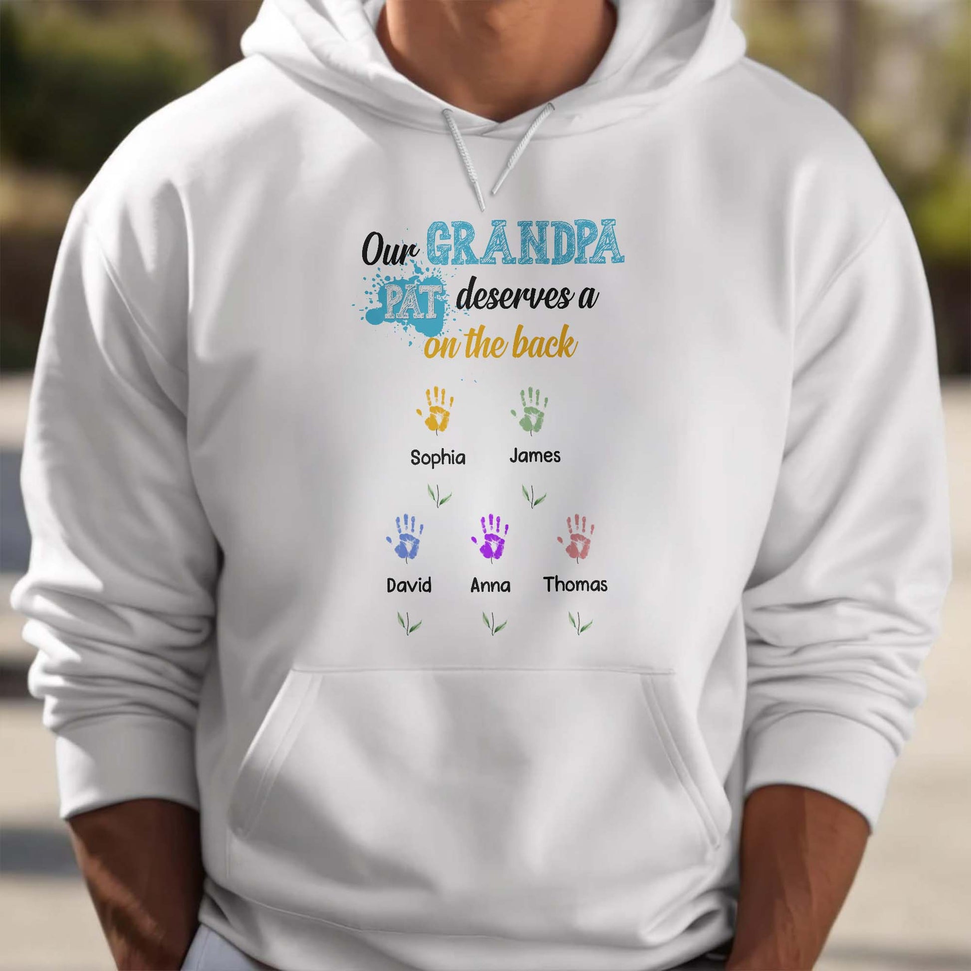 Our Grandpa Pat Deserves A Pat On The Back, Colored Handprints