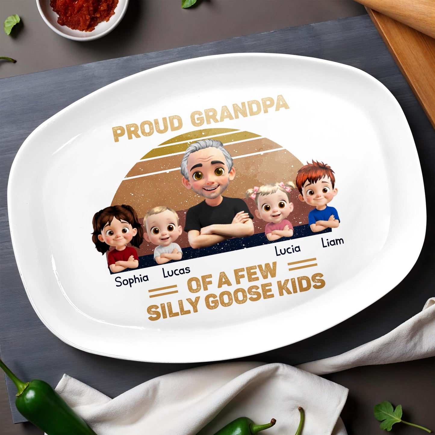 Proud Grandpa Of A Few Silly Goose Kids, Cartoon Grandpa And Children