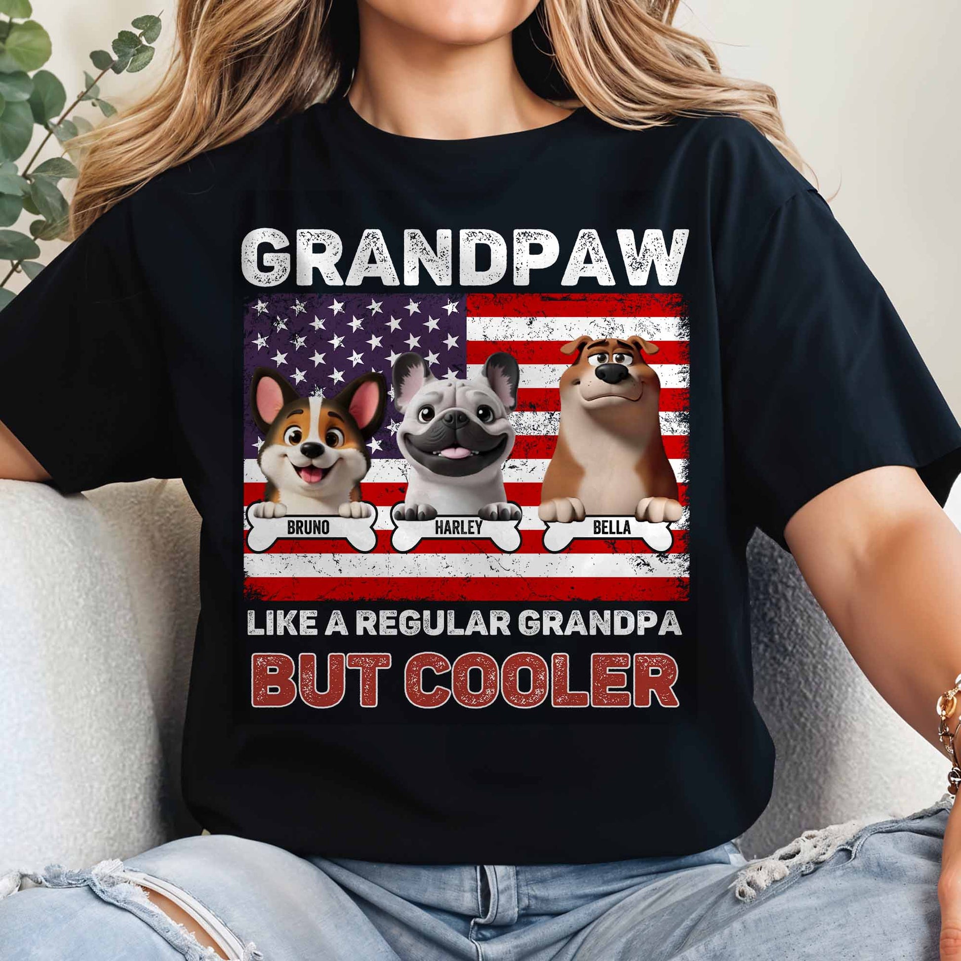 Grandpaw Like A Regular Grandpa But Cooler, Dogs and American Flag