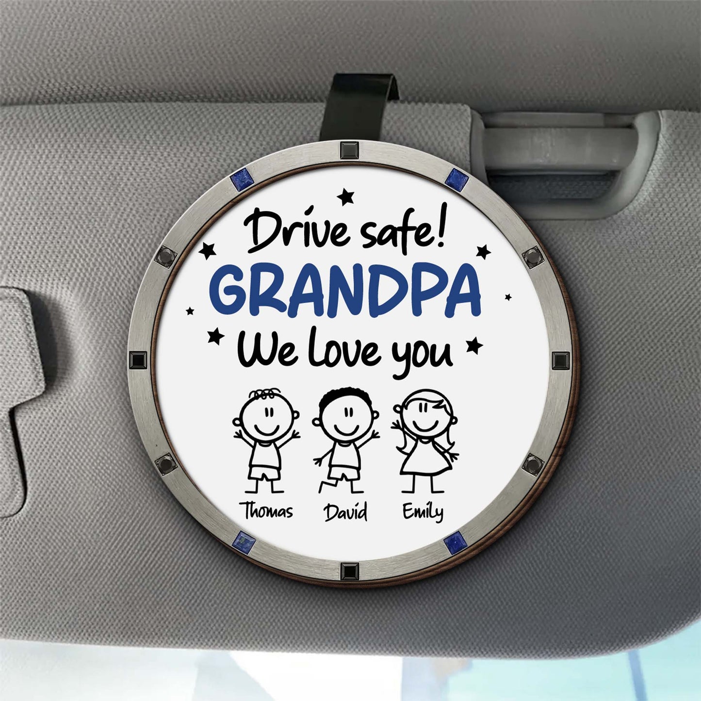 Drive Safe We Love You, Cartoon Figures And Stars - Personalized Custom Shaped Car Visor Clip - GRP049_VIS