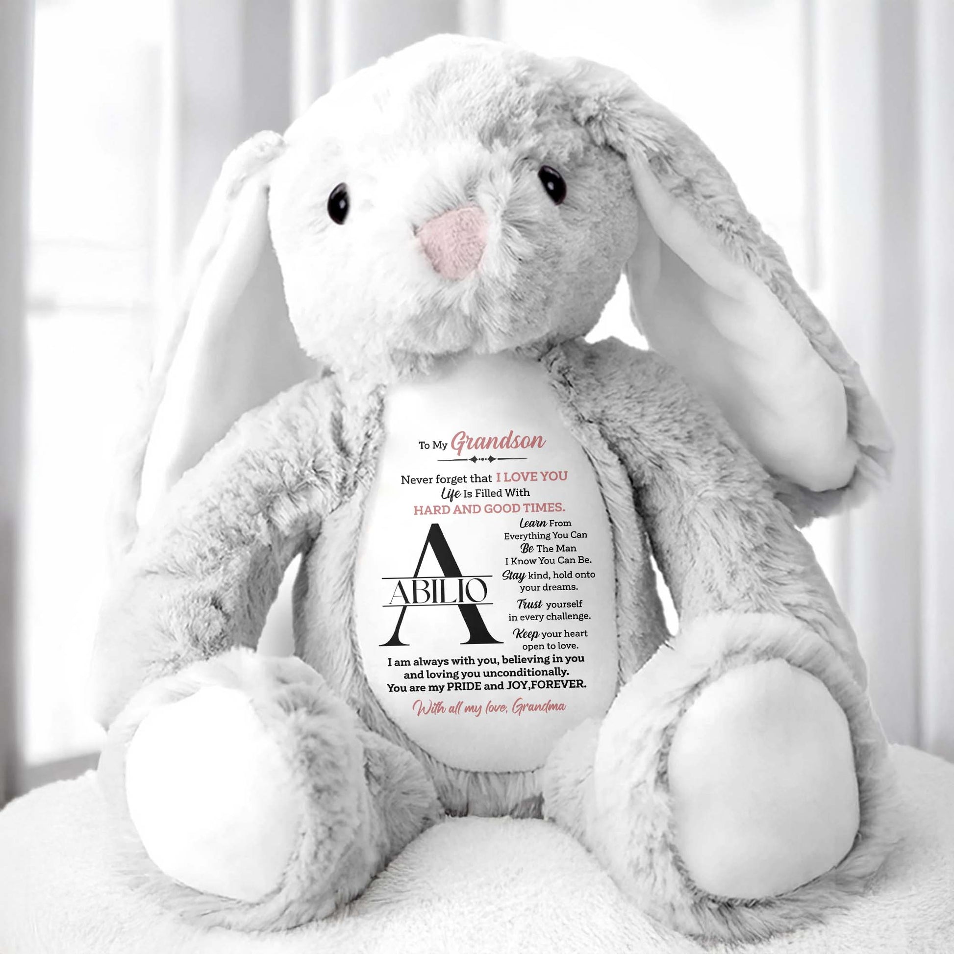 To My Grandson, Never forget that I LOVE YOU, Stuffed Bunny