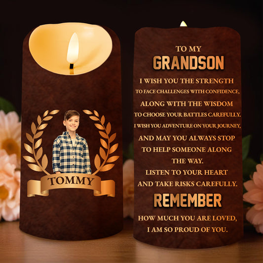 Grandson Strength, Wisdom, and Adventure LED Candle