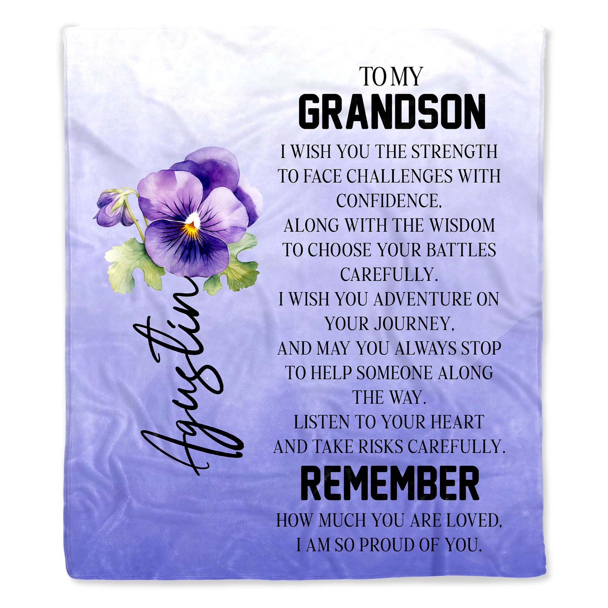 Grandson Pansy Blanket With Heartfelt Message