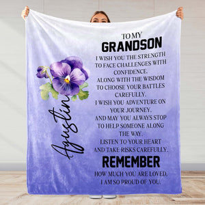 Grandson Pansy Blanket With Heartfelt Message