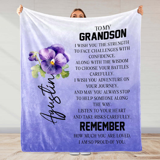 Grandson Pansy Blanket With Heartfelt Message