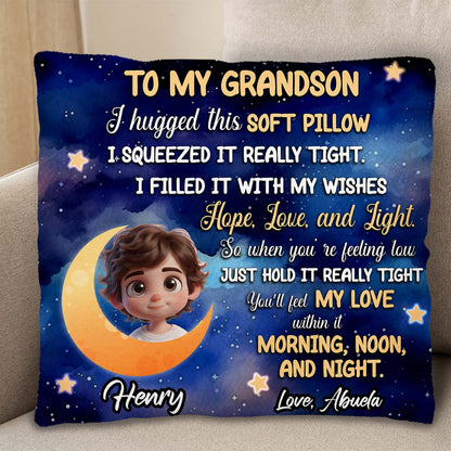 To My Grandson Love Hopes Wishes Moon And Stars Pillow