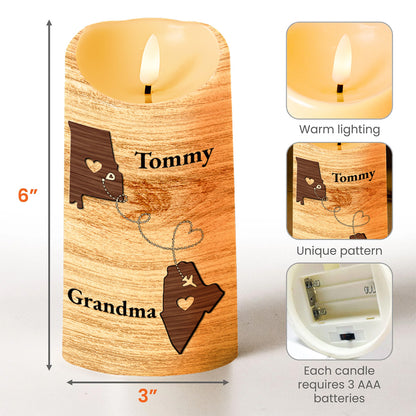 Grandson, Strength And Wisdom Inspirational Quote With State Outline And Heart - Personalized Custom LED Candle - GSN009_LECA