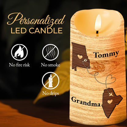 Grandson, Strength And Wisdom Inspirational Quote With State Outline And Heart - Personalized Custom LED Candle - GSN009_LECA
