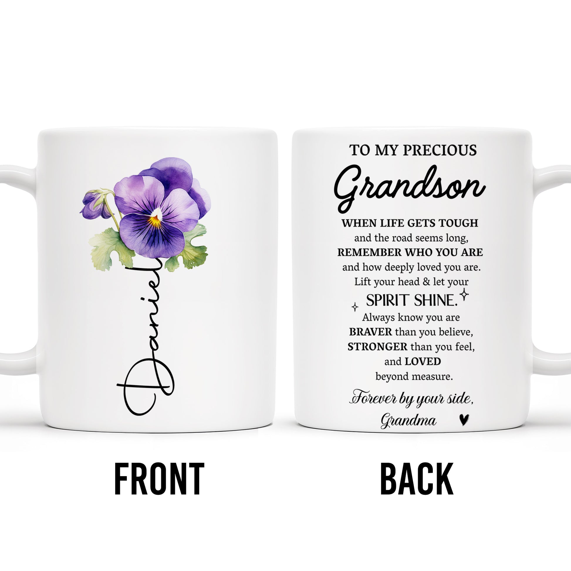 To My Grandson, Forever By Your Side, Encouragement Mug With Pansy Flower