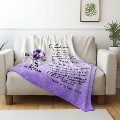 Loving Message From Grandma To Grandson With Flowers - Personalized Custom Blanket - GSN021_BLK
