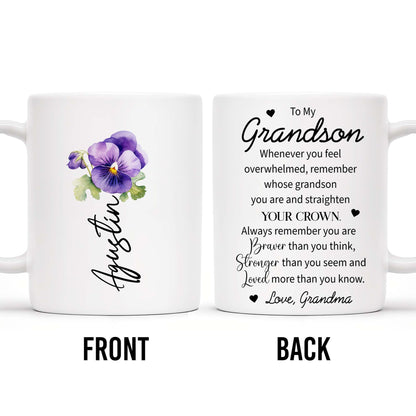 Grandson Crown Inspirational Quote With Pansy Flower Design