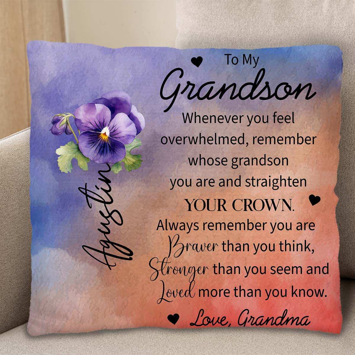 Braver And Stronger Reminder For Grandson With Pansy Flower