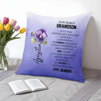 Grandson Love and Guidance Pansy Flower Pillow