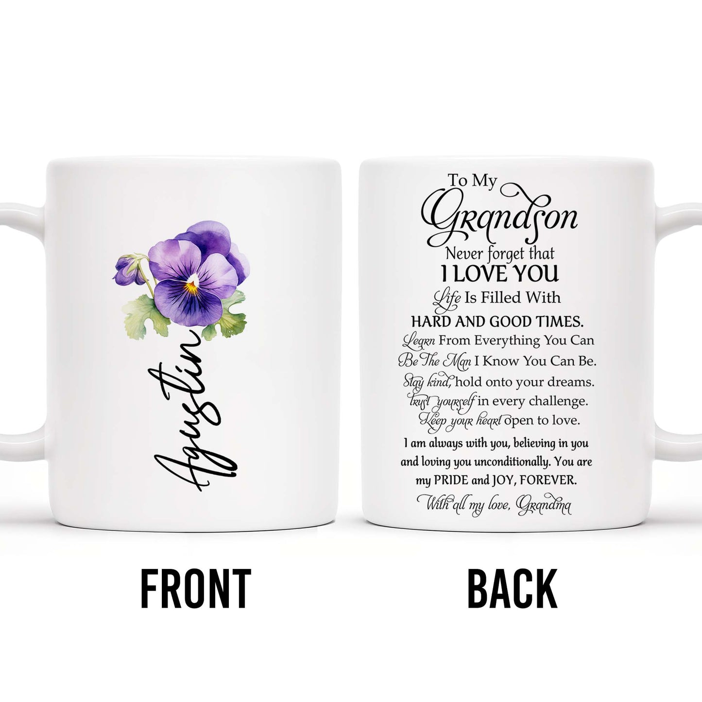 Never Forget That I Love You Grandson Pansy Flower Mug