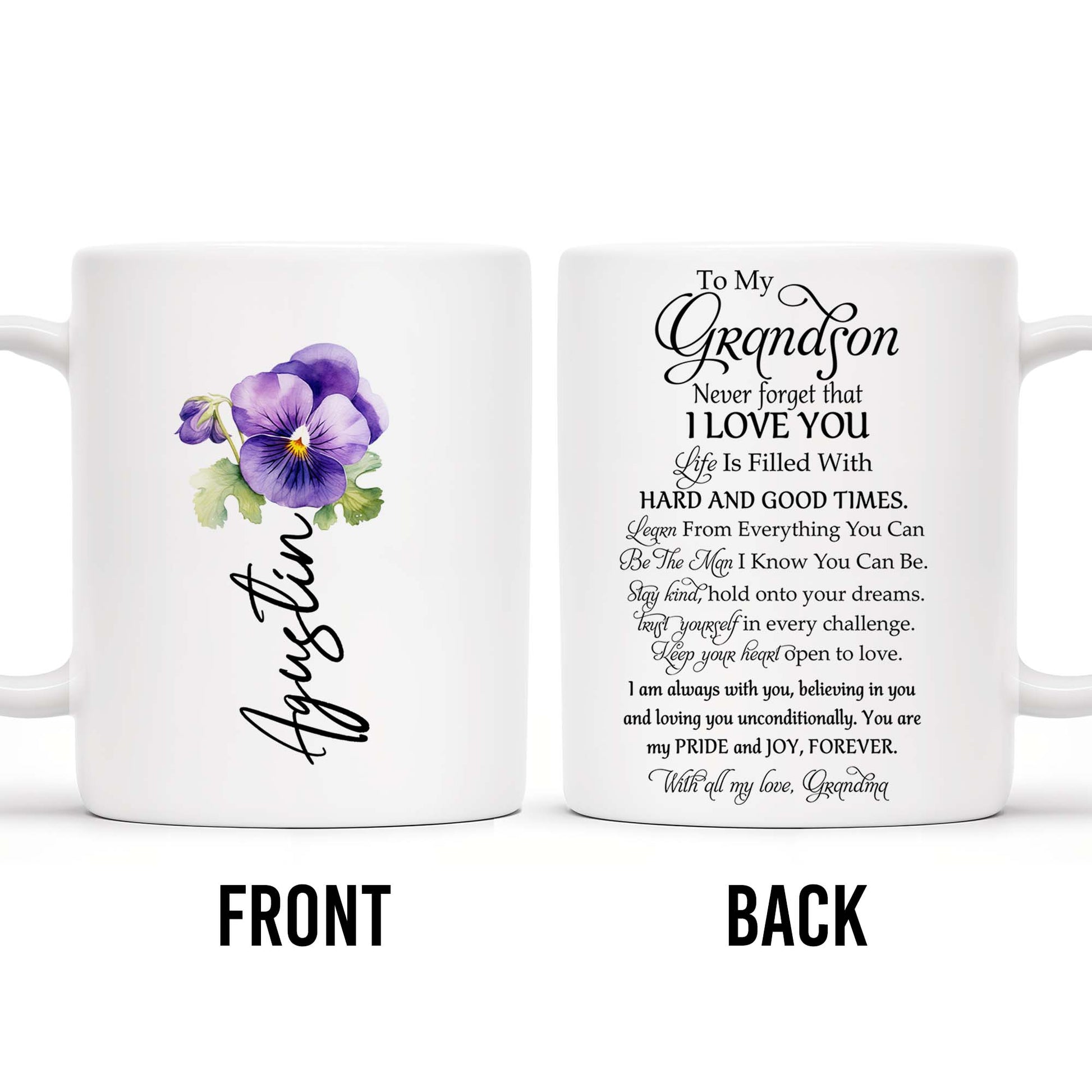 Never Forget That I Love You Grandson Pansy Flower Mug