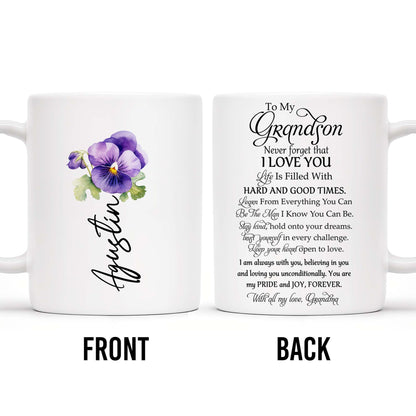 Never Forget That I Love You Grandson Pansy Flower Mug