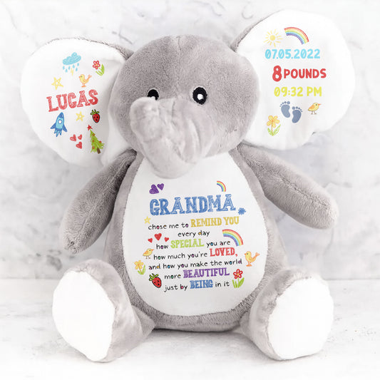 Grandma Chose Me To Remind You, Elephant With Hearts And Rainbow - Personalized Elephant Stuffed Animal, Elephant Doll - GSN026_ELEA