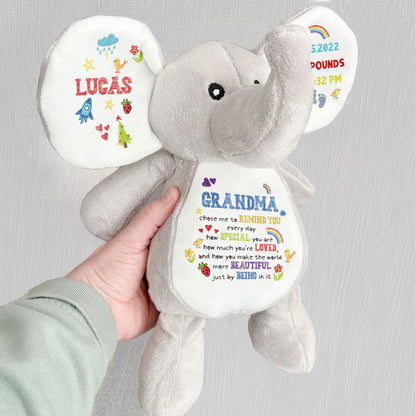 Grandma Chose Me To Remind You, Elephant With Hearts And Rainbow - Personalized Elephant Stuffed Animal, Elephant Doll - GSN026_ELEA