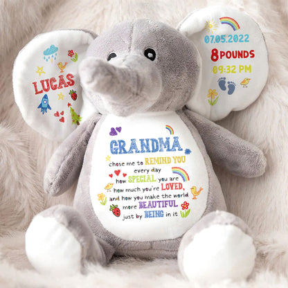 Grandma Chose Me To Remind You, Elephant With Hearts And Rainbow - Personalized Elephant Stuffed Animal, Elephant Doll - GSN026_ELEA