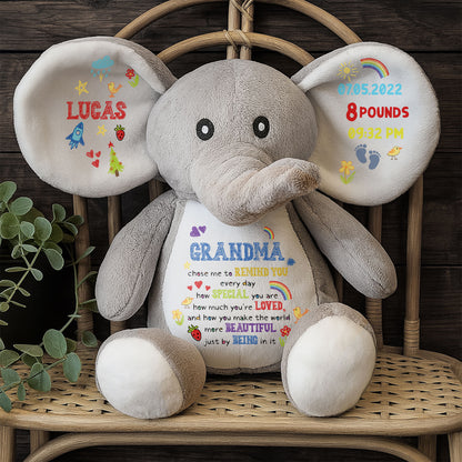 Grandma Chose Me To Remind You, Elephant With Hearts And Rainbow - Personalized Elephant Stuffed Animal, Elephant Doll - GSN026_ELEA
