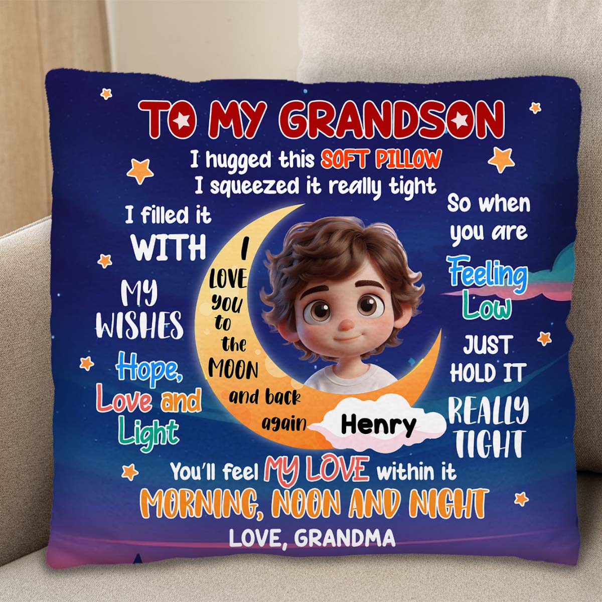 Love To The Moon And Back Blessing Pillow