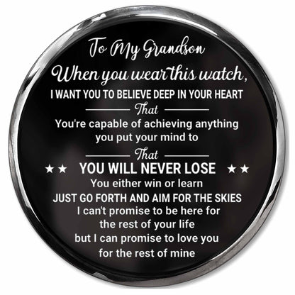 To My Grandson, Believe In Your Heart, Watch Design - Personalized Engraved Wooden Watches - GSN027_ENWA